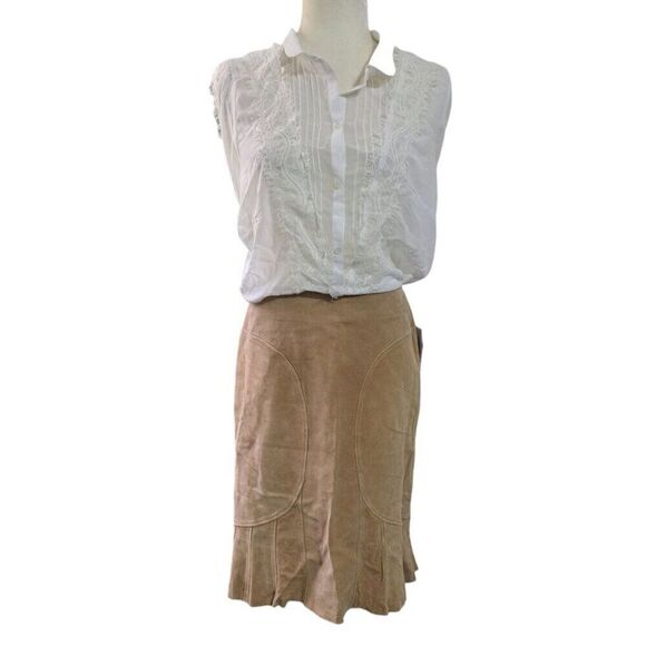 Moda International Women's Trumpet Tan Suede Leather Skirt Sz 8 - Picture 3 of 8